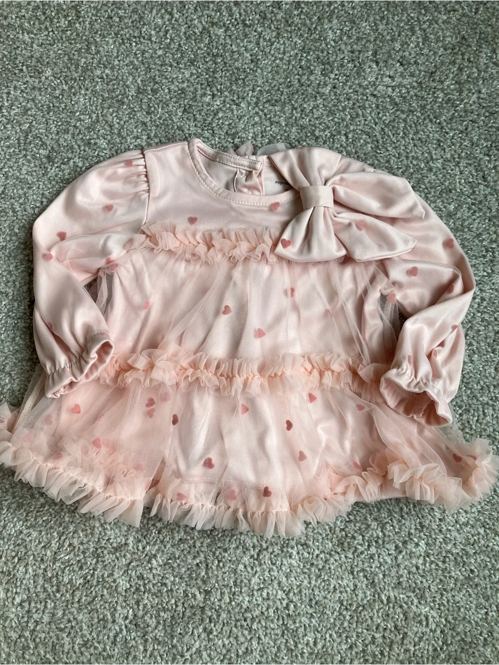 Cupcakes and Cashmere Baby/Toddler Pink Heart Tulle Bow Dress Top